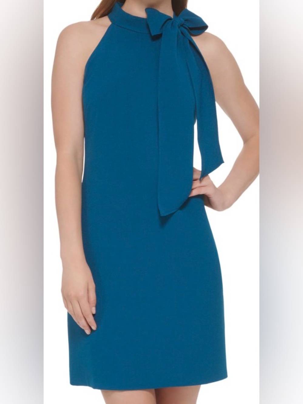 MYSTIC size SMALL, TEAL GREEN,  Shift Dress with Neck Bow